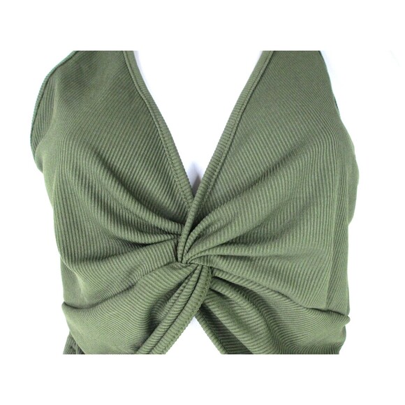 CIDER Green Crop Top M Front Knot Rib Knit Sleeveless Polyester Spandex 19-433 - Picture 3 of 9